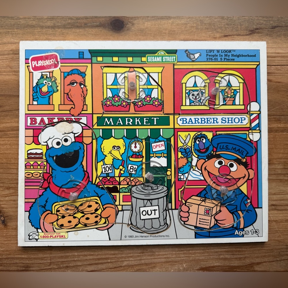 Vintage Playskool Sesame Street 1993 Lift N Look Board Puzzle